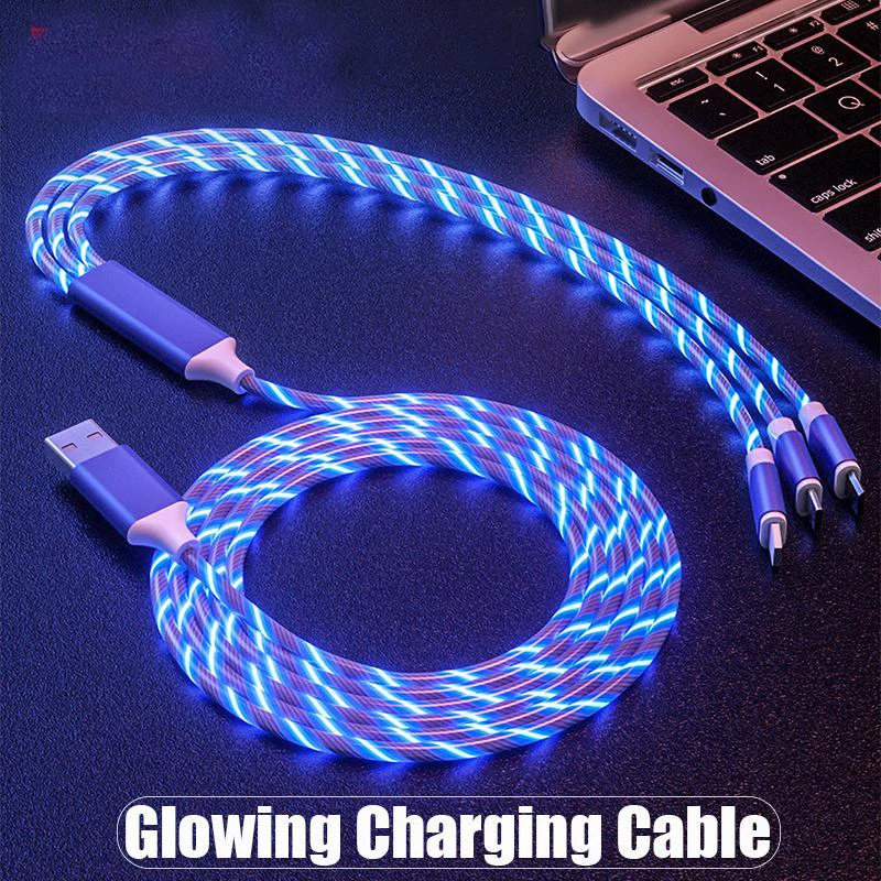 Светодиодный светящийся Micro USB Type C зарядный кабель 3 в 1 для Iphone X Huawei Xiaomi Redmi Note 5/5A