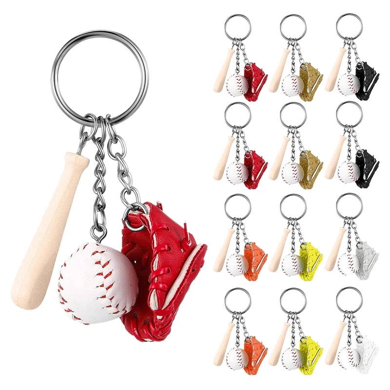 

12 Pcs Baseball Glove Mini Keychain Accessories Wooden Keychains Backpack Pendant Key Decoration Car Key Keychains