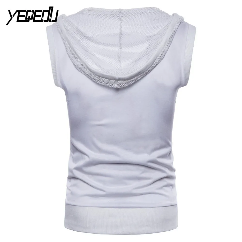 #4105 летняя футболка без рукавов для мужчин черная/белая Сетчатая с капюшоном в