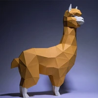 3d alpaca lama paper craft origami low poly trophy sculpture paper model sheep camel animal model interior decoration creativity