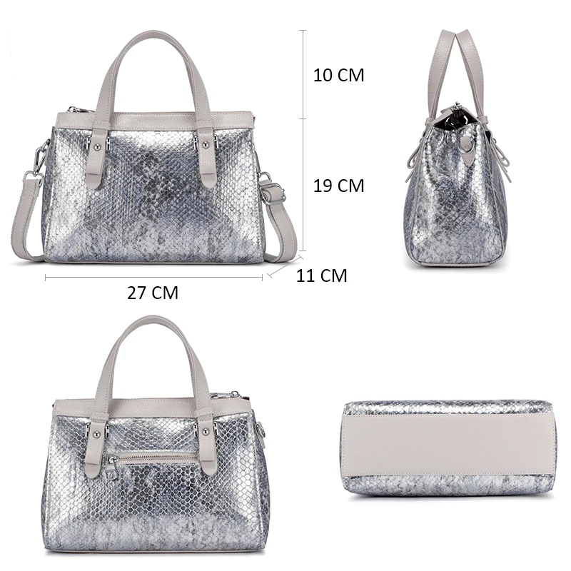 Сумка REALER из натуральной кожи под змеиную кожу женские большие сумки на плечо