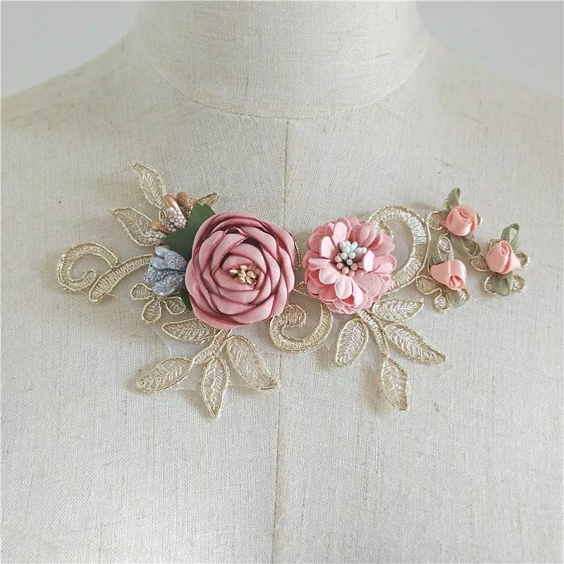 

1 шт. Роскошная вышивка, цвет Шампань, ткань, цветок, венецианская кружевная нашивка, кружевные бусины, планки, сделай сам, рукоделие, 16, 5 х7 см