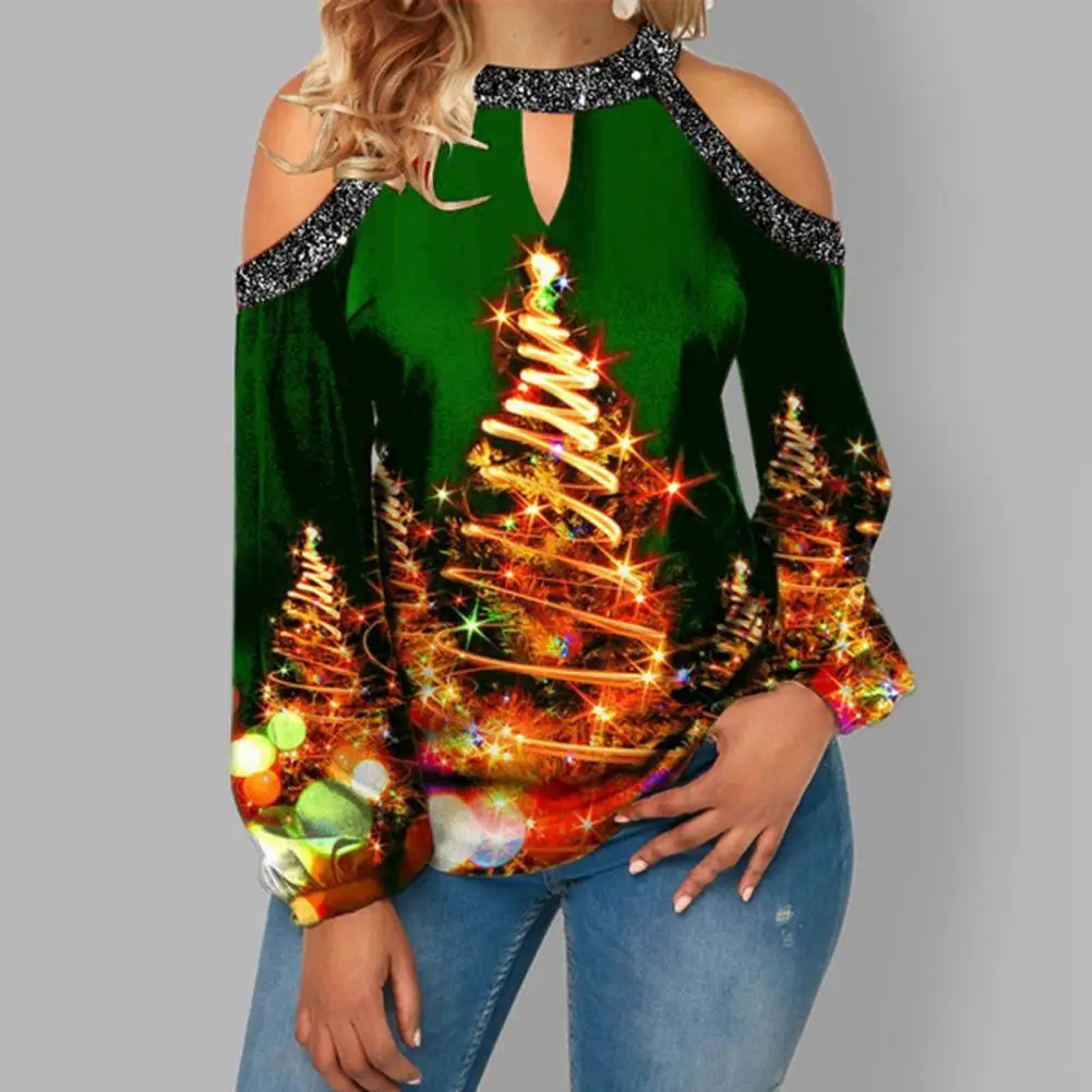 

Christmas Blouse Fabulous Hollow Out Christmas Blouse Christmas Tree Pullover Spring Shirt