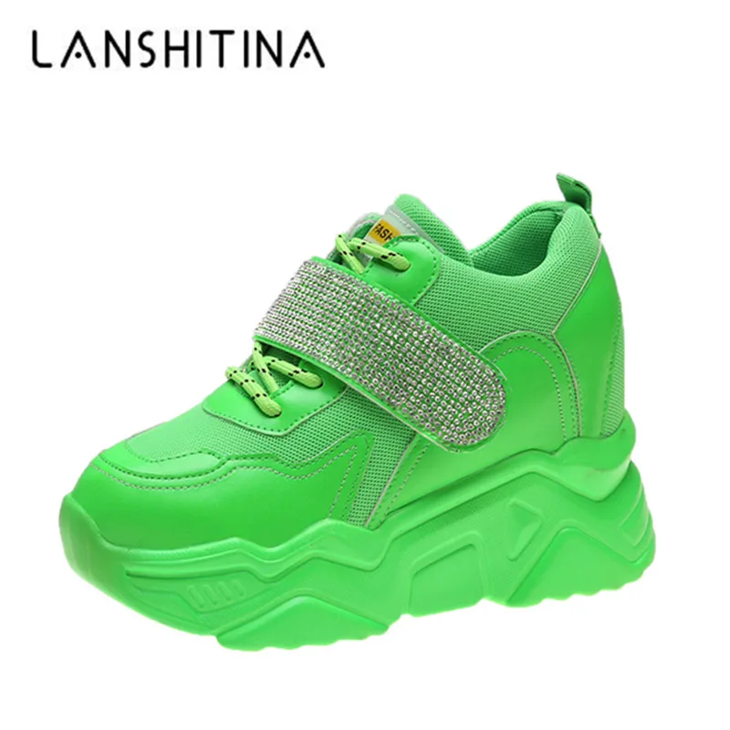 Женские кроссовки с дышащей сеткой Белые Повседневные на танкетке 9 см женская