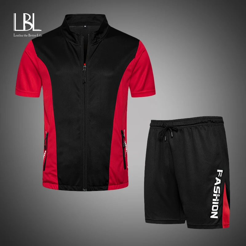 

LBL Fashion Mens Sets Hip hop Streetwear Clothes 2021 Summer Outfit Male T-shirt and Shorts Sets Two Pieces Tracksuit Casual Set