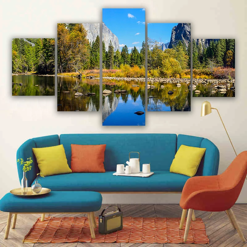 

Modular Canvas Paintings For Living Room Natural Scenery Posters Landscape Wall Art Prints Lake Forest Mountains Pictures Framed
