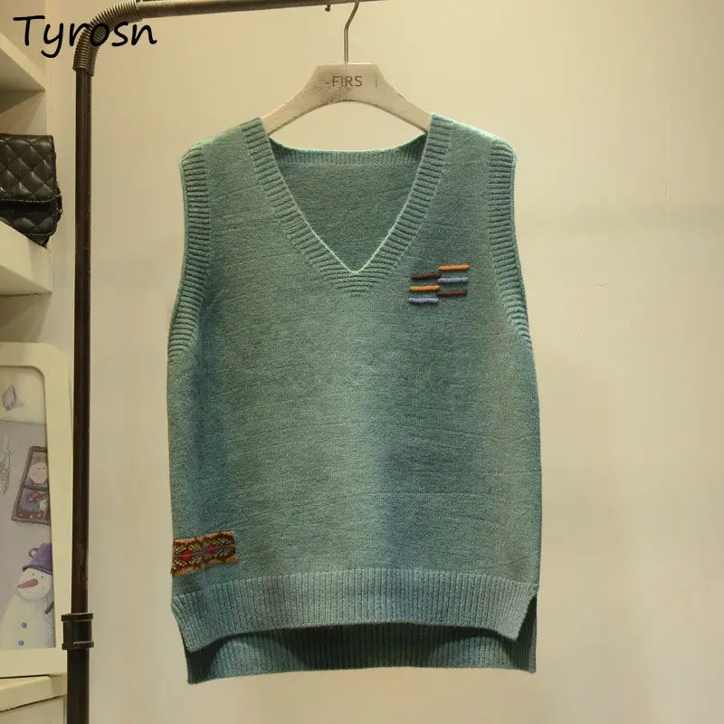 

Женский свитер, жилеты с вышивкой, простой женский ретро-свитер с V-образным вырезом, яркий модный Свободный Трикотажный жилет для отдыха, по...