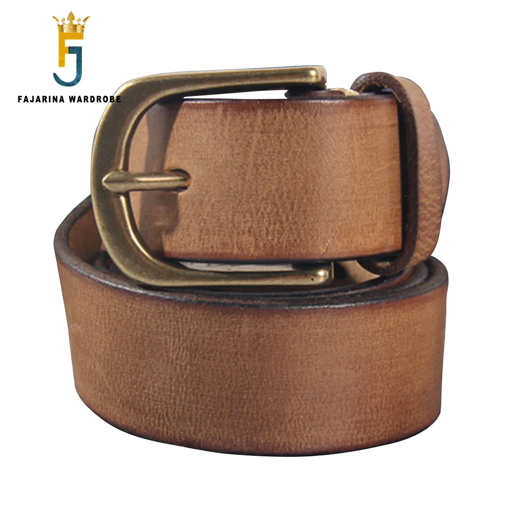 FAJARINA Retro Personality Men's Thickening Solid Brass Metal Mens Solid Pure Cowhide Jeans Belt Leather 3.8cm Wide N17FJ1032