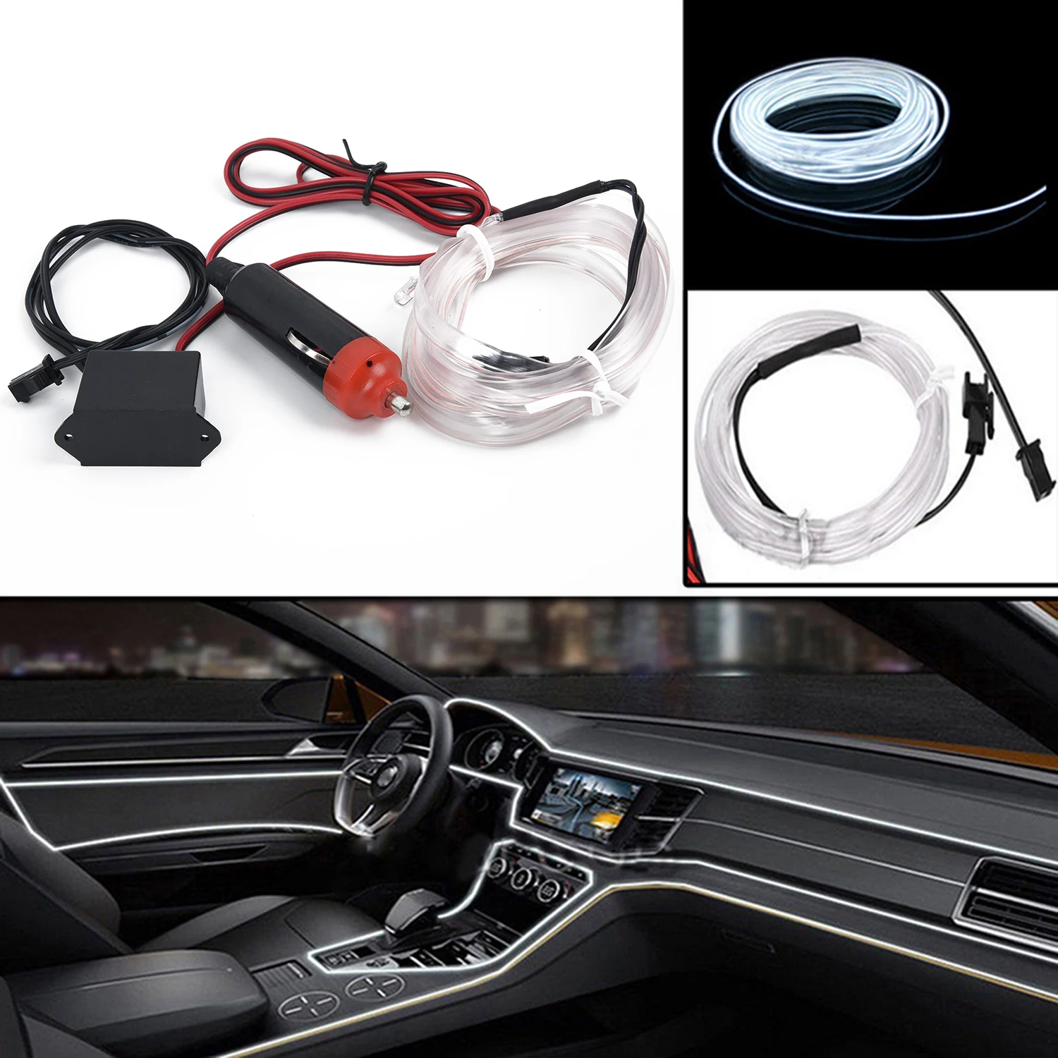 

LED Interior DIY Ambient Atmosphere White Decor Light Strip Decorative Vehicle Universal Car Optical Fiber Newest