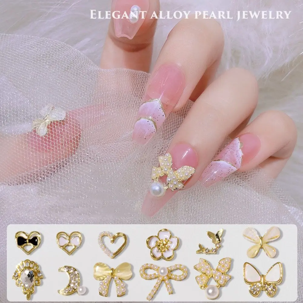 

Украшения для ногтей из сплава с бантом и надписью Love, украшение для ногтей с жемчугом, луной, цветком, бабочкой, искусственными камнями, диз...