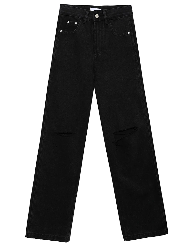 

Black Ripped Jeans Women's High Waist 2021 Summer New Korean Edition Students Loose Straight Pants Trend Instagram