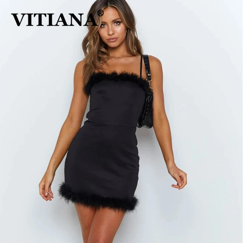 VITIANA женское сексуальное вечернее черное платье лето 2020 женские плюшевые