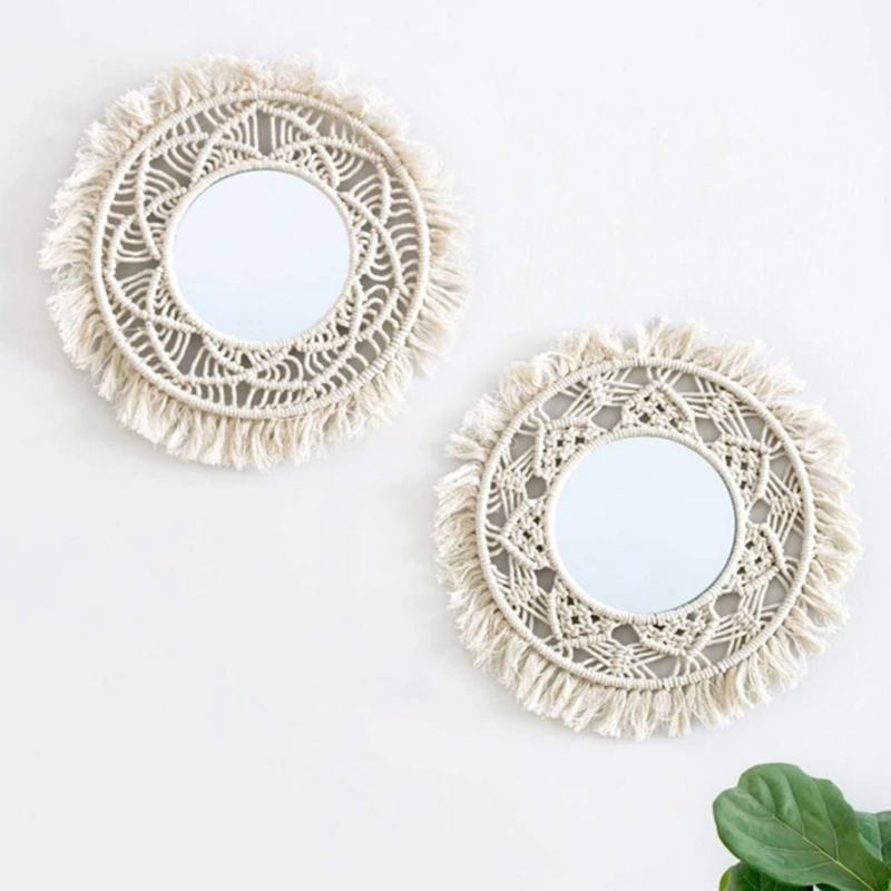 

Macrame Mirror Handmade Tapestry Makeup Hanging Wall Mirrors Bohemian Decoration for Living Room Bedroom