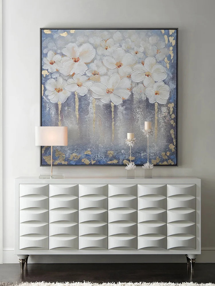 

Hand-painted 3D Abstract White Flowers Floral Oil Painting On Canvas Wall Hanging Art Living Room Bedroom Home Decor No Framed