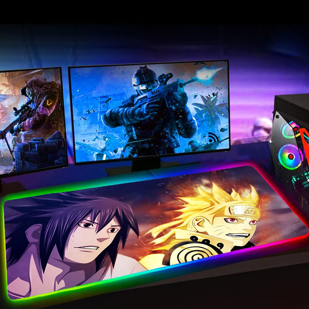 RGB Mouse Pad Gaming Accessiores Mousepad Gamer with Backlit Mausepad LED Tapis De Souris Kakashi Gaara Sasuke Design-Narutos | Компьютеры