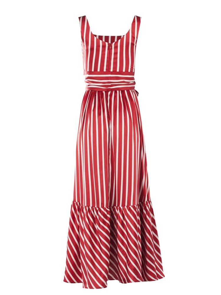 Женское платье с тонкими лямками весеннее/летнее пляжное принтом в полоску