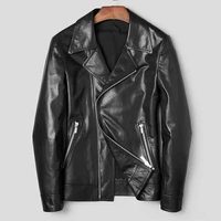 new plus brand size short leather jacket motorcycle lapel jacket handsome youth casual goatskin leather jacket male tops