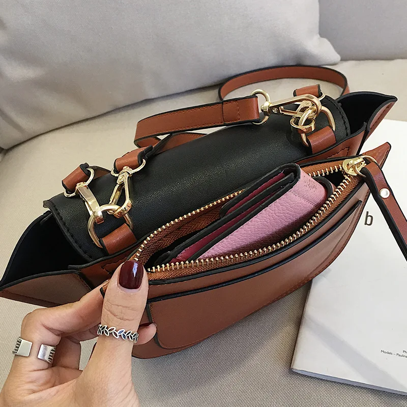 

PU Leather Women Messenger Bag Fashion Simple Wide Shoulder Strap Flap Bag Female Shoulder Bag Solid Color Black Coffee Handbags