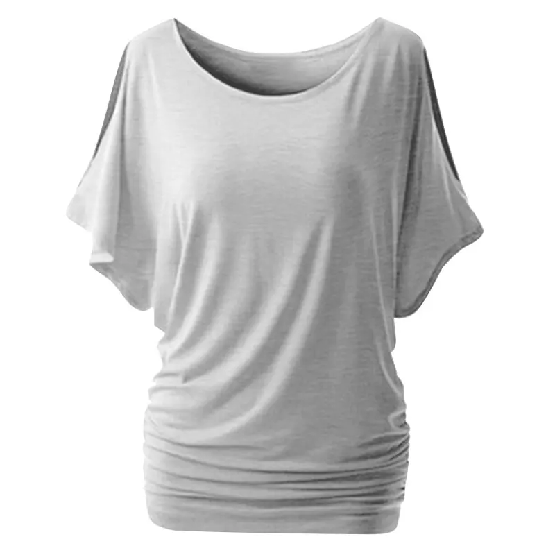Gray LOOZYKIT, 5XL размера плюс, Женская Повседневная летняя футболка,, короткий рукав, холодное плечо, перо, принт, топы, футболка, женская, Camisetas - Цвет: Gray