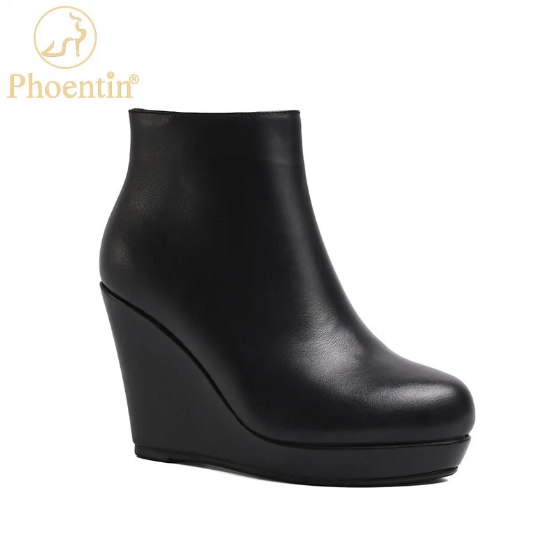 

Phoentin wedge booties for women autumn winter 2020 female super high boots platform shoes round toe real leather shoes FT1136