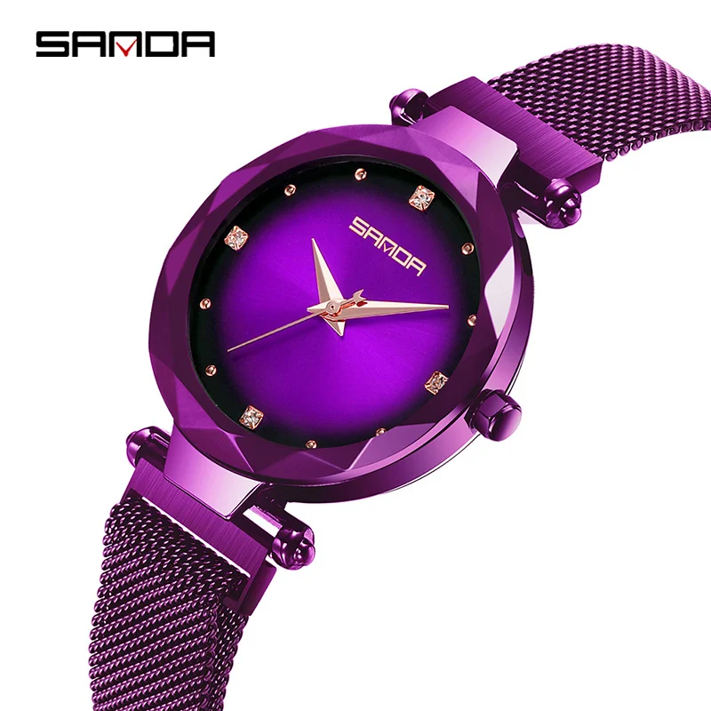 Новинка 2019 роскошные Брендовые женские часы с кристаллами фиолетового цвета из