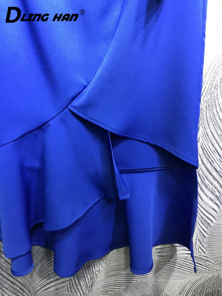 

DLINGHAN Summer O-Neck Print Short sleeve Top +Elegant Ruffles High waist skirt Two-piece set Spring Summer Women'sNew