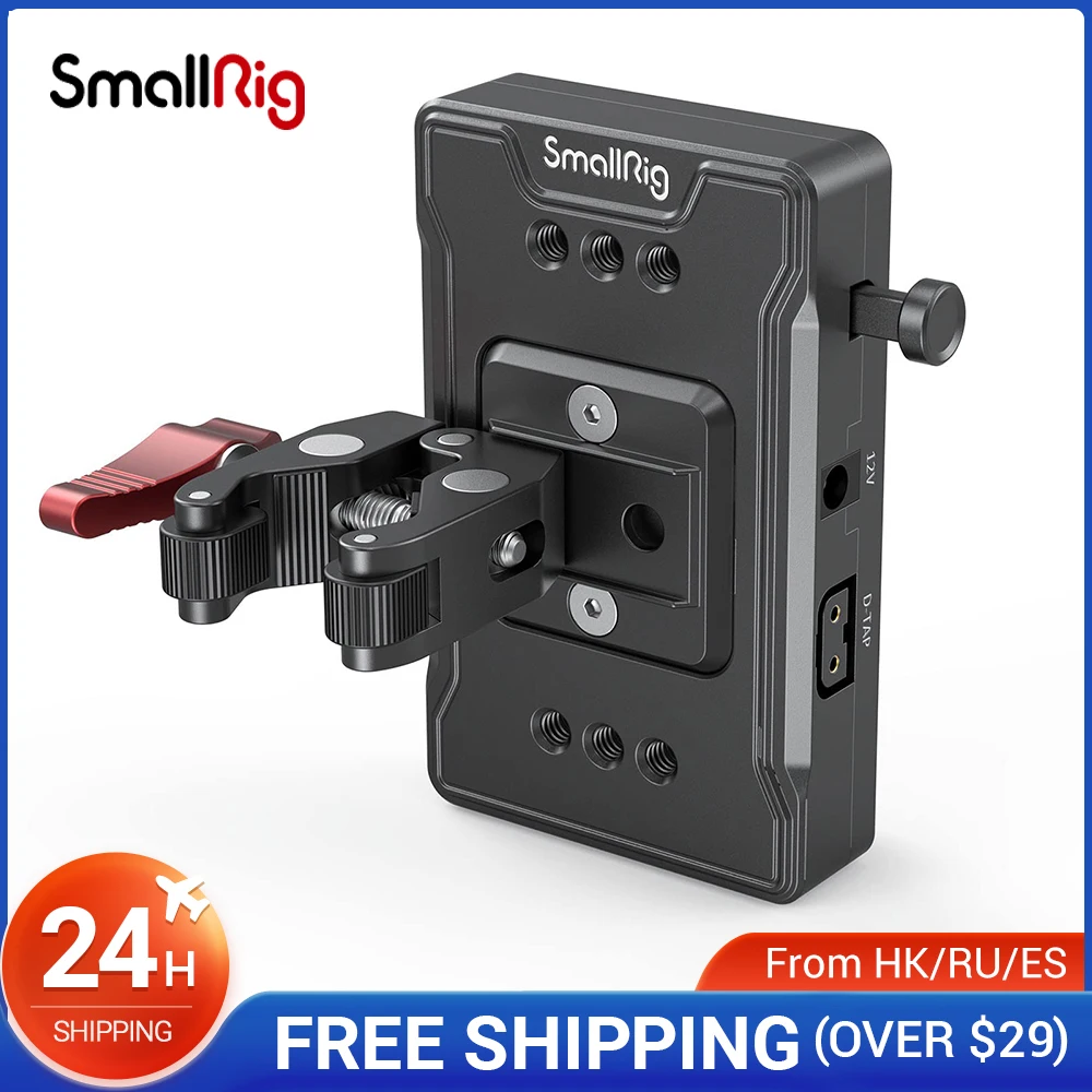 

SmallRig V Mount Battery Adapter Plate Power Supply Splitter with Super Clamp Dual 14.8V D-Tap Output 8V/12V DC Output Ports