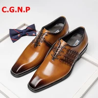 c g n p goodyear british style genuine leather oxfords shoes for men retro weave design genuine leather formal wedding shoes