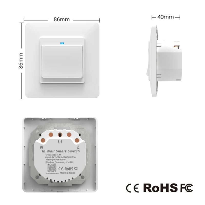 

SS86-01AJAI Wifi Button Single Switch Voice Remote Control Timing Smart Switch Compatible With Alexa Google Home Smart Life APP