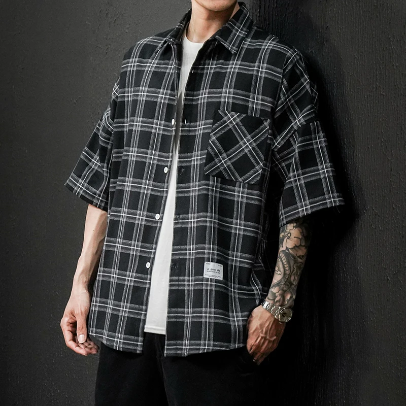 Рубашка мужская с коротким рукавом клетчатая сорочка кроя slim fit для отдыха