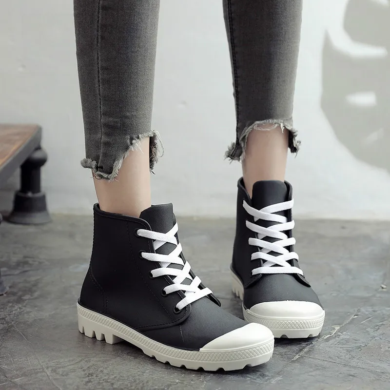 

New Fashion Rain Boots Women Shoes Candy Color Non-slip Jelly Shoes Woman Ankle Boots Lace Up Waterproof Gum'd Boots galoshes