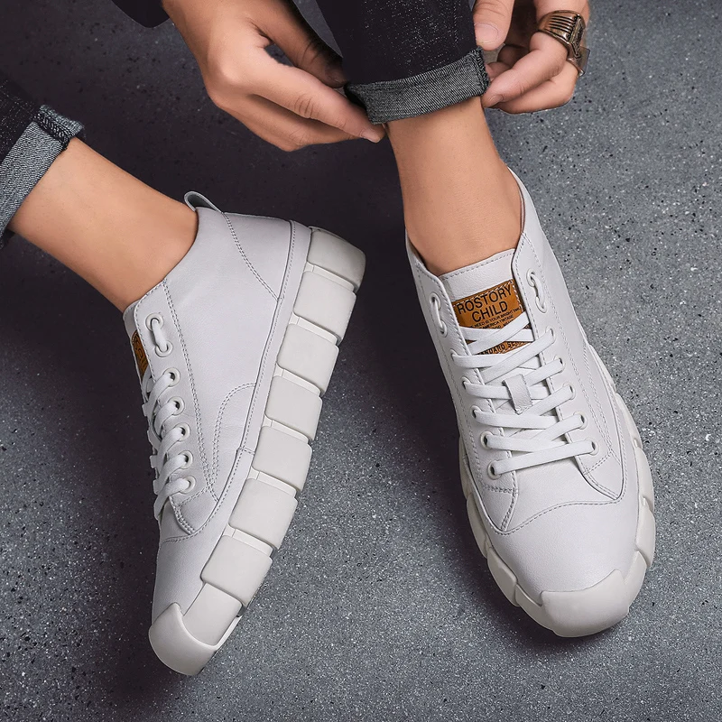 Vintage Men Shoes Breathable Mens Casual Genuine Leather Men's Sneakers Handmade Comfortable Lace-up Solid Walking | Обувь