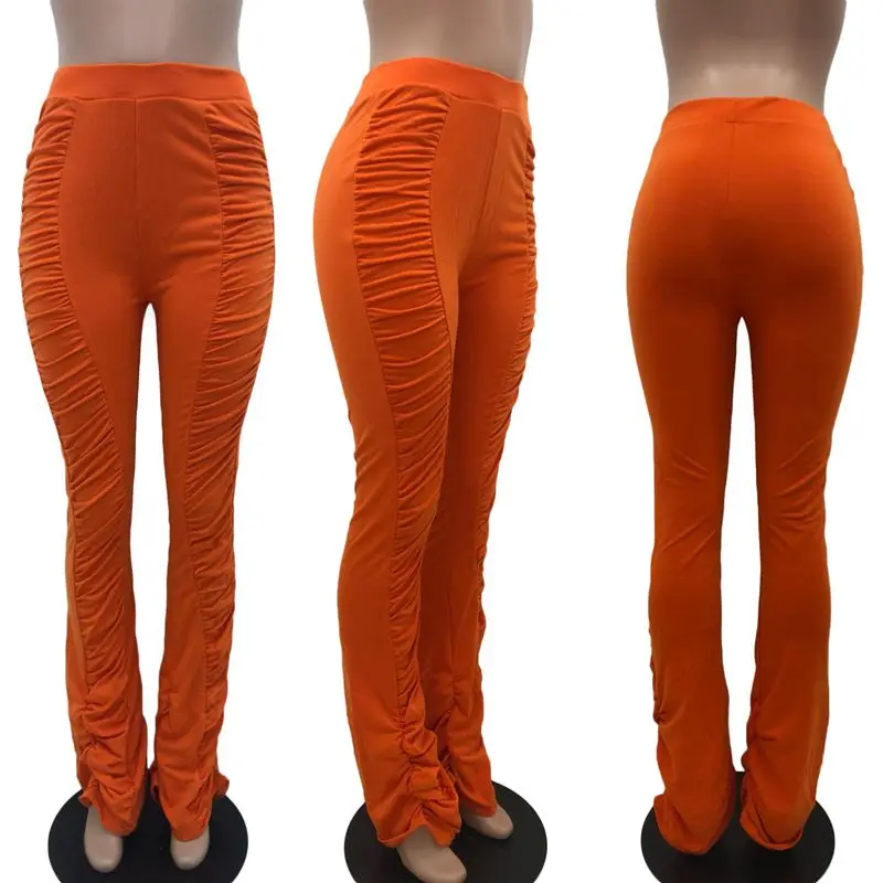 

HAOYUAN High Waisted Stacked Leggings Flare Pants Women Joggers Elastic Bell Bottom Sweatpants Plus Size Stretch Lounge Trousers