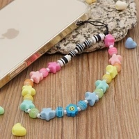 simple mobile phone chain for women acrylic resin charming colorful striped beads phone chain female birthday present