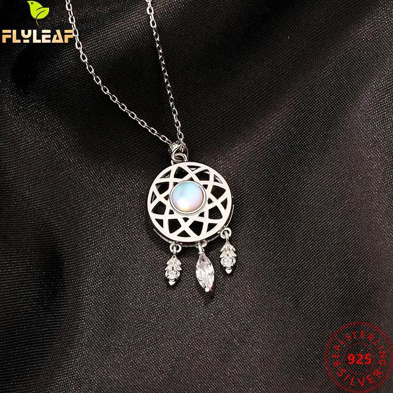

Moonstone 100% 925 Sterling Silver Necklace For Women Lucky Dreamcatcher Zircon Necklaces & Pendants Fashion Chain Fine Jewelry