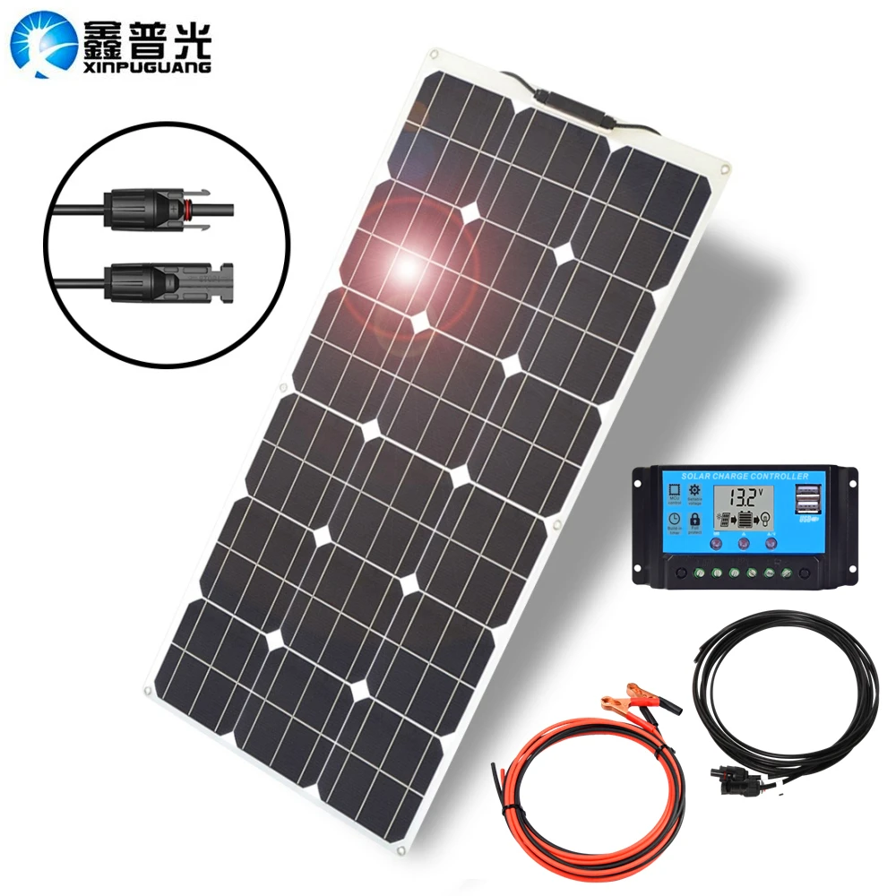 

Гибкая монокристаллическая Кремниевая солнечная панель 100 Вт, солнечные элементы 16 в 100 Вт, системный комплект 12 в 24 В, зарядное устройство д...