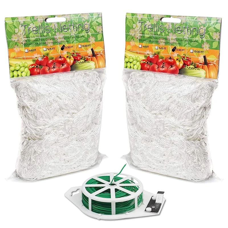 

2Pcs 5 x 30 Feet Plant Trellis Netting with 164 Feet Twist Tie, Polyester Plant Support Vine Climbing Outdoor Growth Net