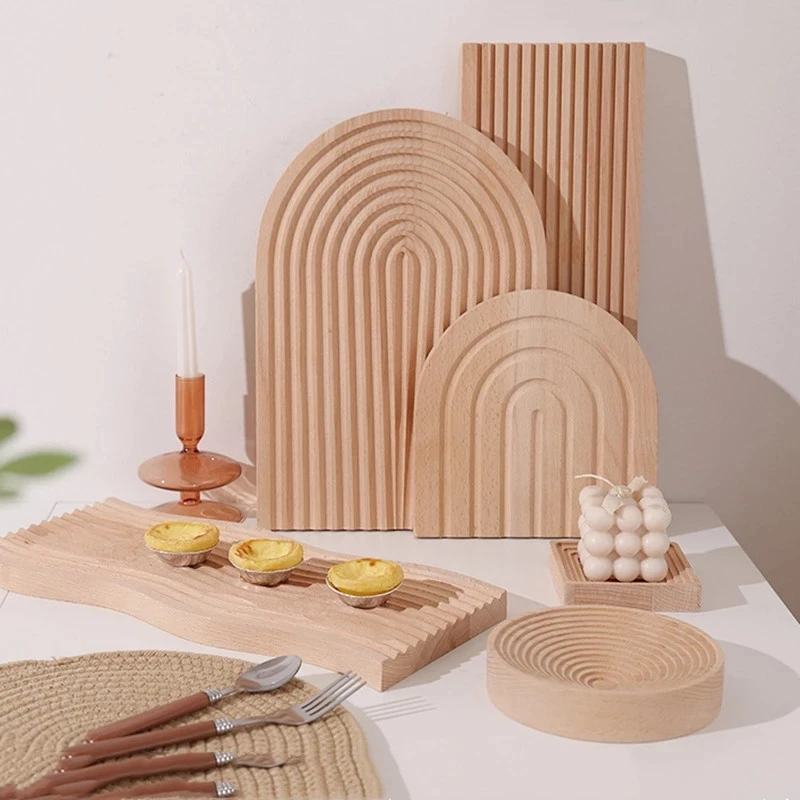 

Photography Photo Props Food Storage Fruit Dessert Dinner Bread Tea Coffee Wood Wave Trays Plate Desk Decorations Wooden Crafts