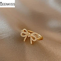 qeenkiss rg772 2022 fine jewelry wholesale fashion trendy woman girl birthday wedding gift bowknot aaa zircon 18kt gold ring