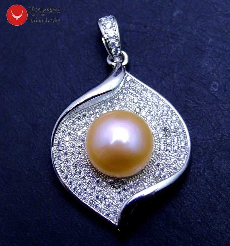 

Qingmos Silver 26*36mm Drop Pendant Necklace for Women with Natural 11-13mm Flat Round Natural Pink Pearl 16" Silver S925 Chain