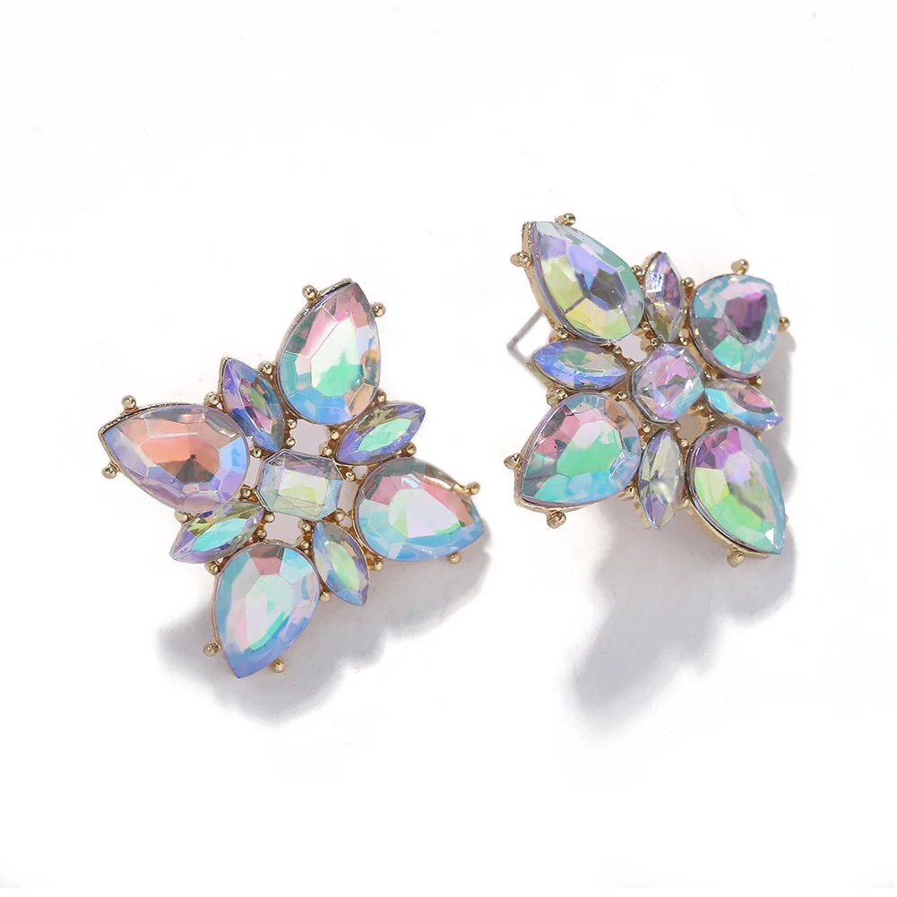 

Korean Fashion Exquisite Crystal Earrings Womens Spring Acrylic Rhinestone Flower Floral Stud Earrings Jewelry For Girls Wedding