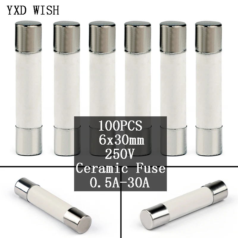 

100 шт., трубчатые предохранители 6 х30, 0 мм, а, 1 А, 2 А, 3 А, 4 а, 5 А, 6 А, 6 А, 8 А, 10 А, 15 А, 16 А, 20 А, 25 А, 30 А
