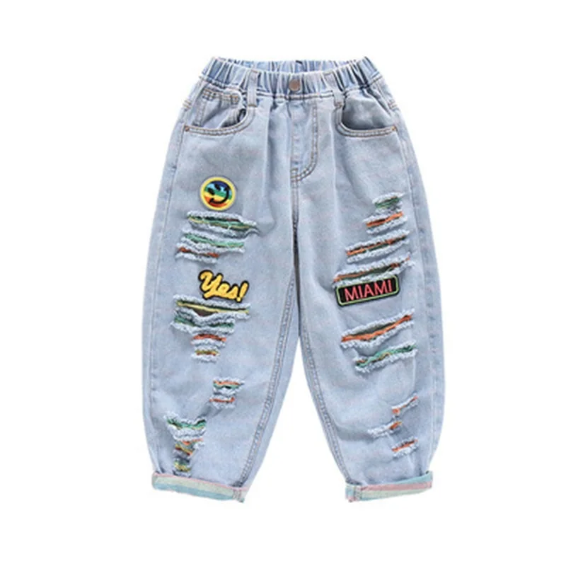 

2021 Children's Clothing Girls New Products Children's Pants Big Kids Fashion Girls Color Ripped Jeans