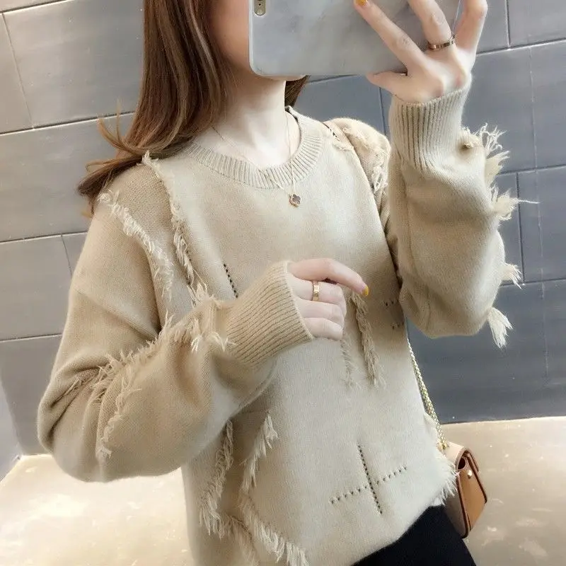 

Very Fairy Sweater Women 2021 New Korean Loose Tassels Lazy Wind Round Neck Sweater