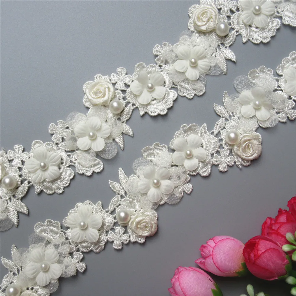 1 ярд абрикосовая многослойная Цветочная вышитая кружевная отделка по краям