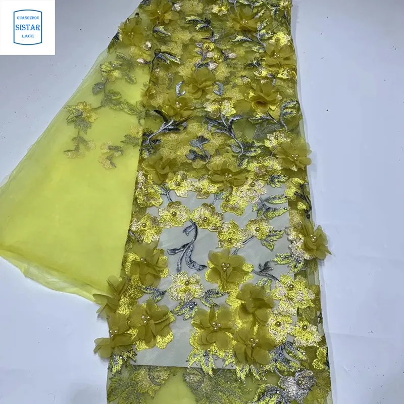 3D Тюль кружевная ткань с бусинами 5 ярдов модная красная африканская 2020 Высокое