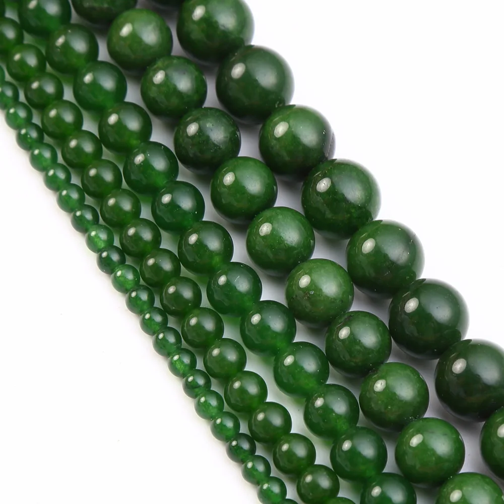 Dark Green Темно-зеленый нефрит бусины из природного камня свободные шарики 4mm 6mm 8mm 10mm 12мм рукоделие для самостоятельного изготовления ювелирных изделий браслет Цепочки и ожерелья - Цвет: Dark Green