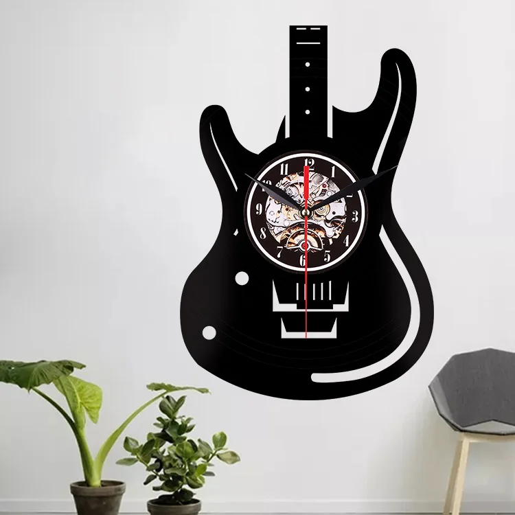 Креативные виниловые 12 дюймовые настенные часы для гостиной ретро гитара на