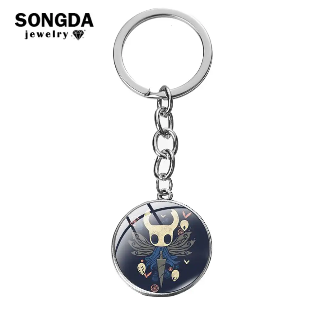 

SONGDA Fashion Cartoon Insect Hollow Knight Keychain Game Souvenir Gift Handmade 25MM Glass Photo Cabochon Alloy Long Key Chain