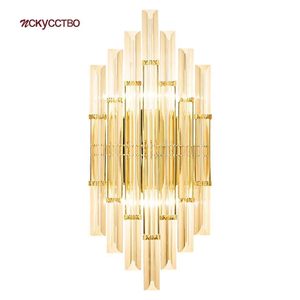 

Американская роскошная хрустальная трубка, металлическая настенная лампа для виллы, коридора, гостиной, спальни, современный дизайн, насте...